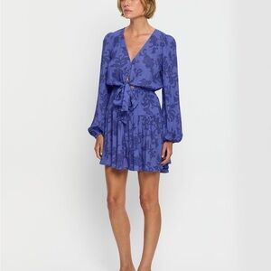 Kivari Jamie Tie Front Mini Blue Floral V-Neck Dress